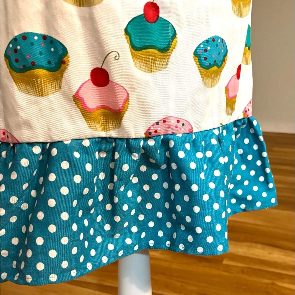 1950’s Inspired Apron, Cupcake Polka Dot with Ruffles and Cherries